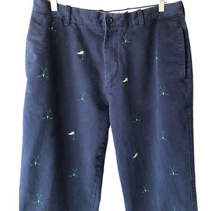 Vintage J. Crew Flat Front Broken In Chino. Navy w/ Golf Theme. Size 34W x 34L